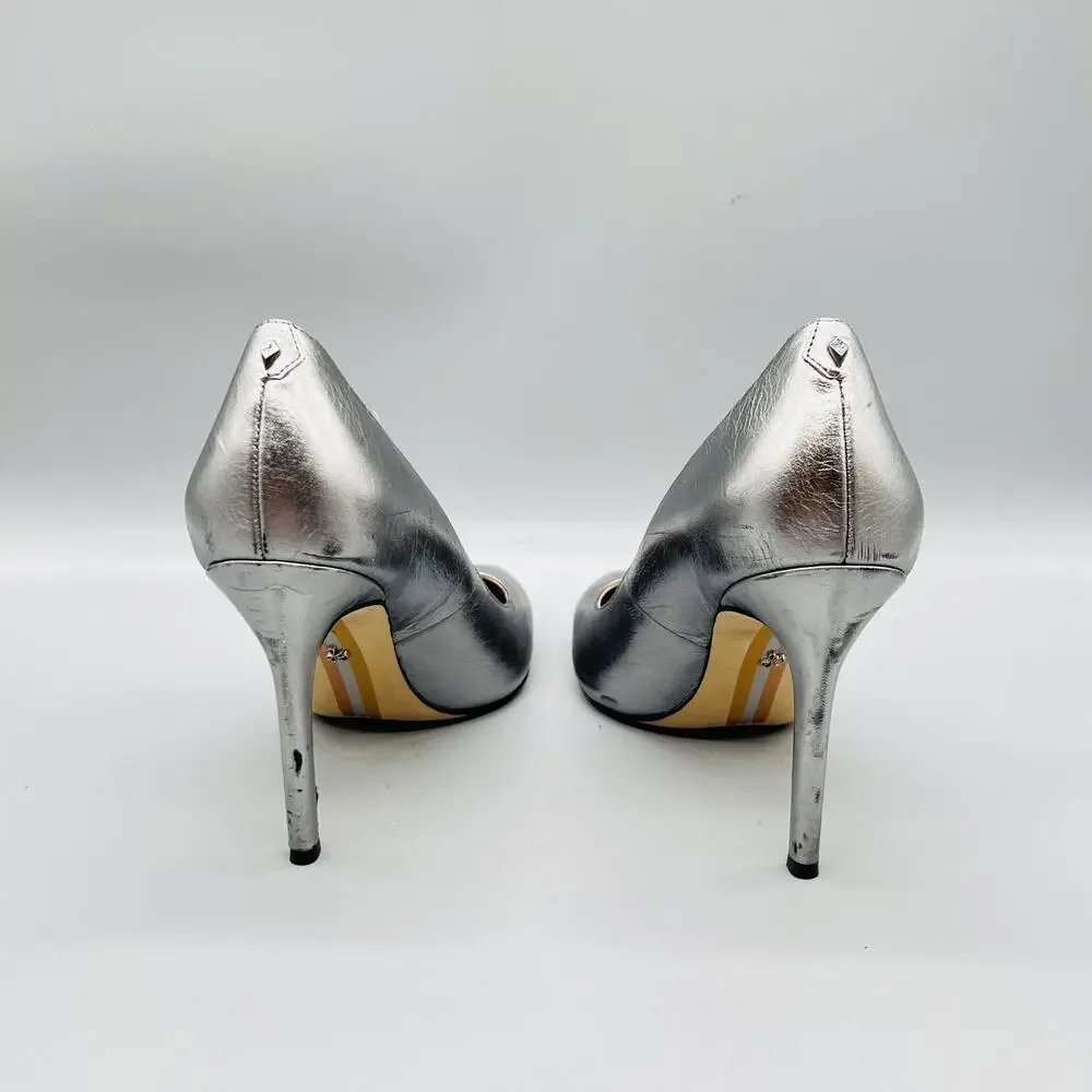 Sam Edelman Shoes Womens 8.5 Silver Leather Hazel Stiletto Heel Pumps